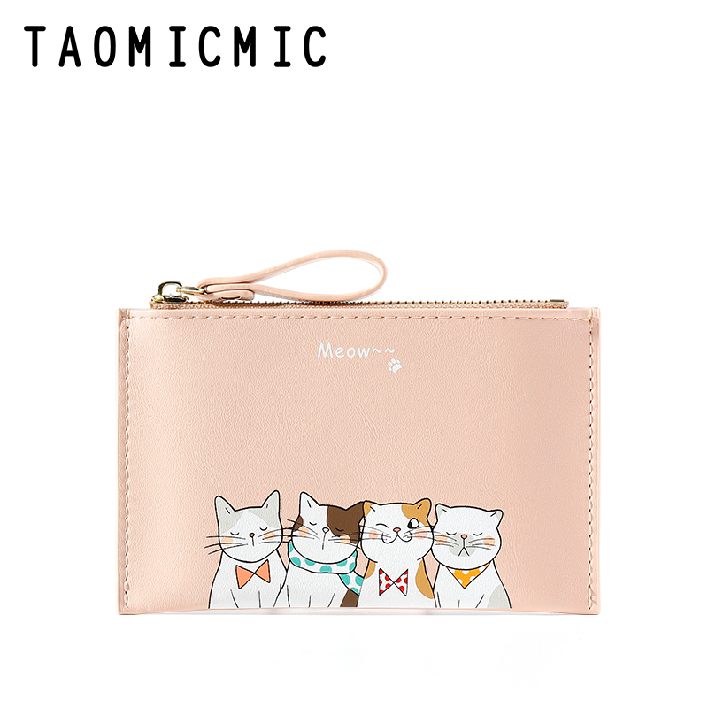 Customized cute cat pattern wallet PU leather coin purse zipper change purse for girls