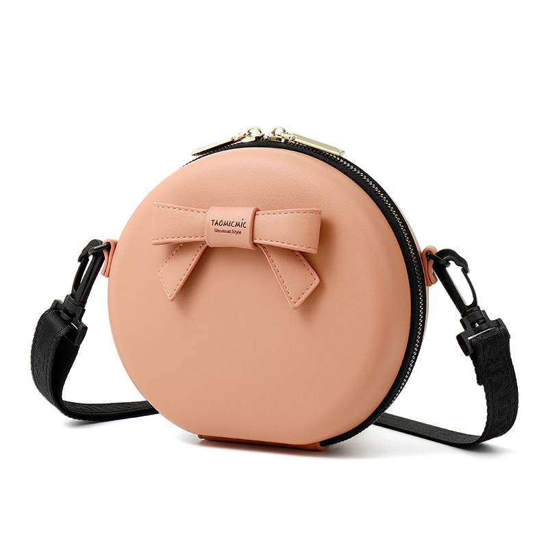 Trendy promotion cheap gift leather pu small round clutch bag women sling shoulder slung ladies chain strap phone bag