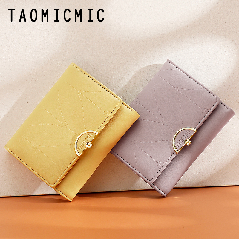 Taomicmic ladies' Casual Short Fold Over Purses Pouches Wallet with Flowers Metal Clutch Zipper Card Holder