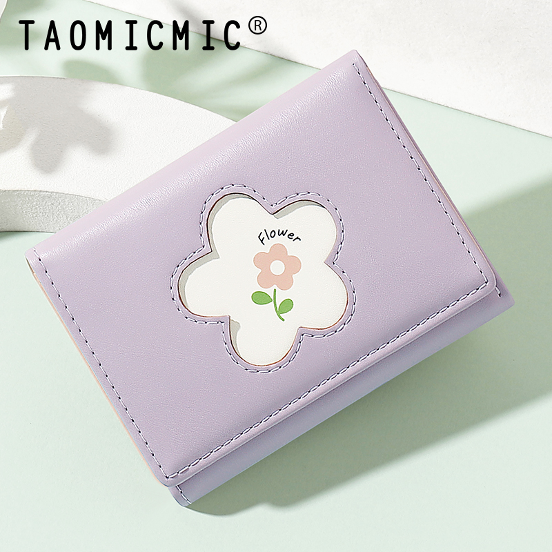 TAOMICMIC 2024 cross-border multi-functional ins short women's purse small folding student PU leather leather foreign trade cloth
