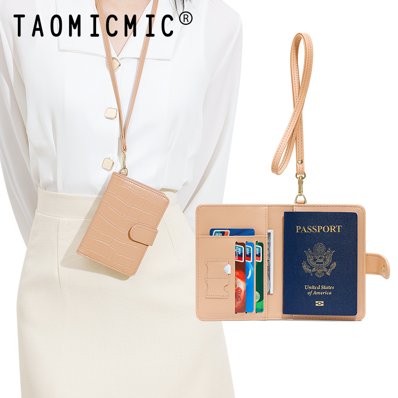 TAOMICMIC Cross-border Korean version of the portable hanging neck passport bag simple travel abroad ticket clip document collection card bag protective cover