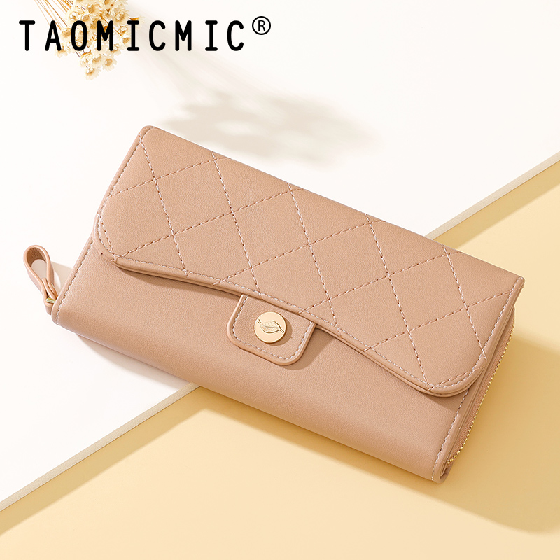 TAOMICMIC Japanese Simple Multi-Functional Three Fold Lady Diamond Lattice Design Wallet Long High Appearance Level Portable Carried