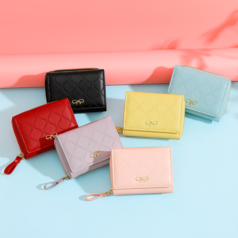 TAOMICMIC simple female short two-fold foreign trade wallet student zipper multi-function folding wholesale coin wallet