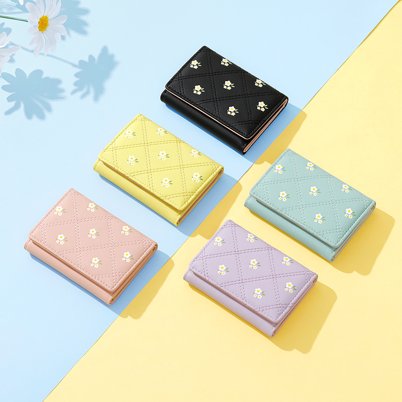 TAOMIOCMIC Fresh and new mini three-fold Korean PU wallet foreign trade cute student multi-functional short coin wallet foe girl
