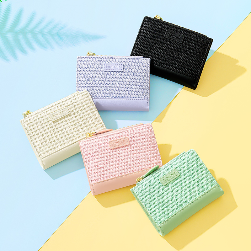 TAOMICMIC Simple short new two-fold multi-functional women's purse zipper mini cute change wallet card bag fabric