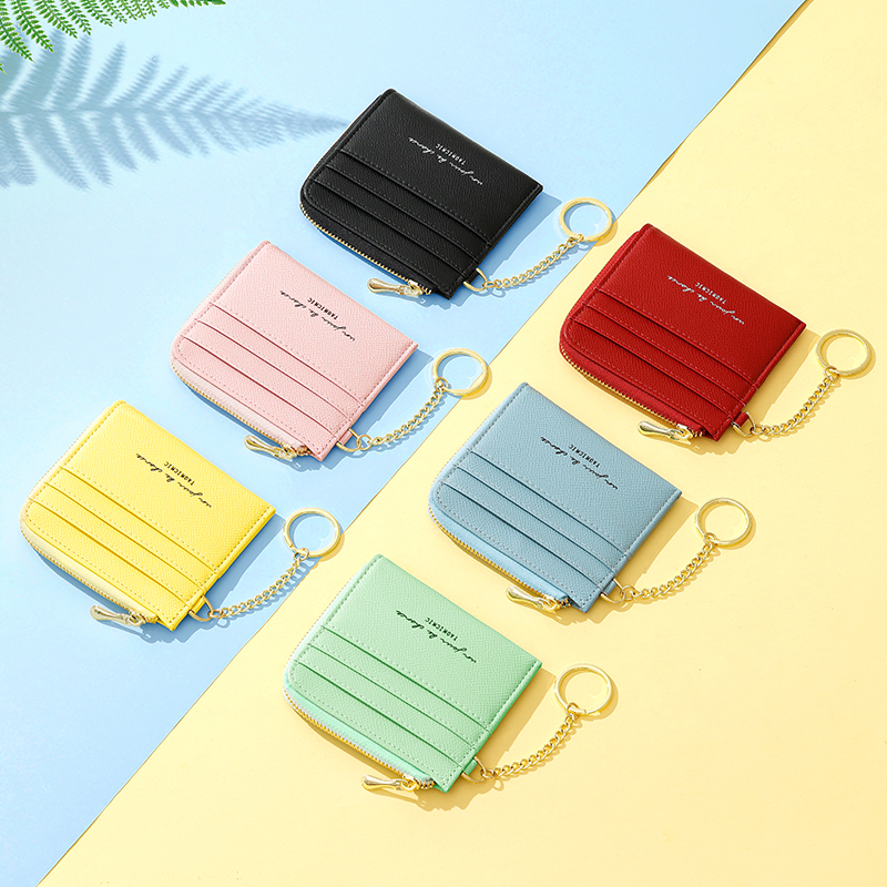 TAOMICMIC Card wallet sleeve keychain mini PU multi-card portable purse cute female students cross-border card collection