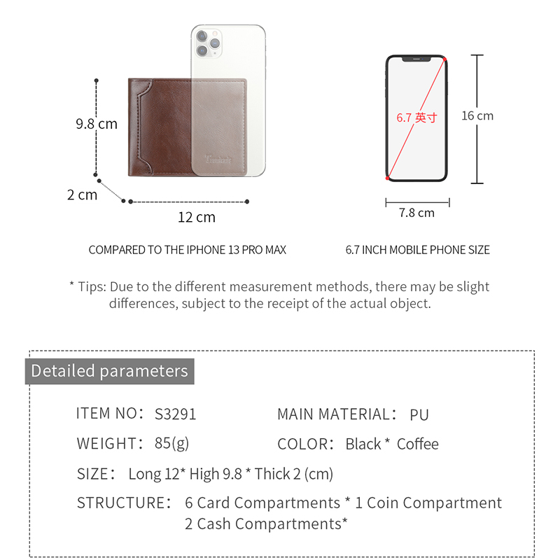TAOMICMIC Short Men's Wallet PU Classic Bifold Durable Wallet For Present (S3291) - 图片 3