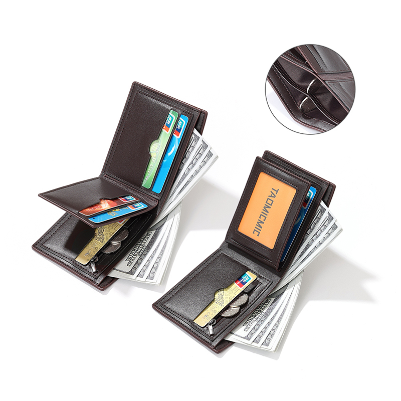 TAOMICMIC Men's Short Wallet PU Leather Bifold Contrast Snap Strap Durable For Business (S3292) - 图片 4