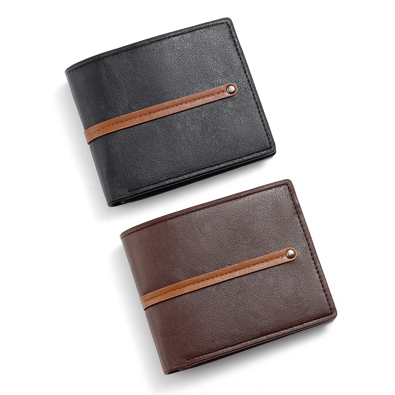 TAOMICMIC Men's Short Wallet PU Leather Bifold Contrast Snap Strap Durable For Business (S3292) - 图片 7