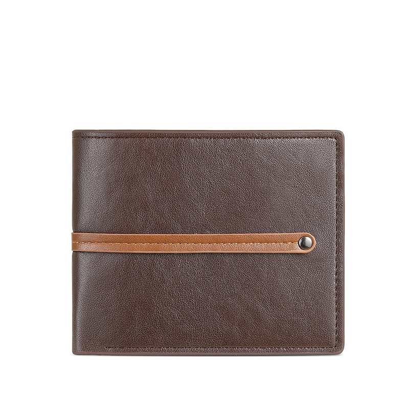 TAOMICMIC Men's Short Wallet PU Leather Bifold Contrast Snap Strap Durable For Business (S3292)