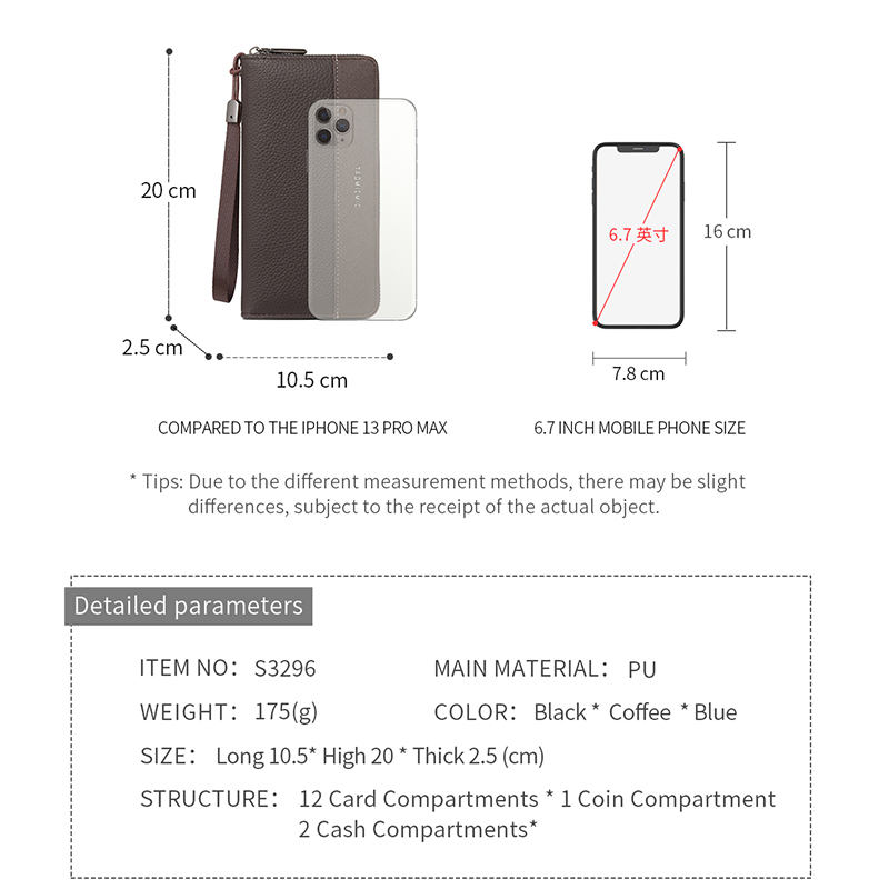 TAOMICMIC Men's Fashion Wallet Grain PU Leather Spliced with Wrist Strap Large Capacity For Business(S3296) - 图片 3