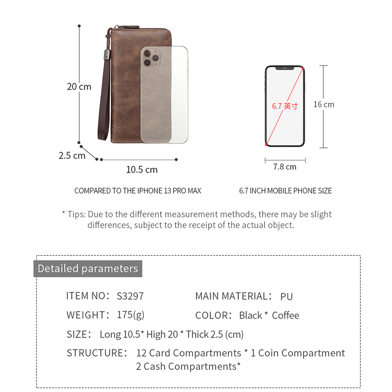 TAOMICMIC Men's Vintage Wallet with Wrist Strap PU Leather Large Capacity For Daily Use (S3297) - 图片 3