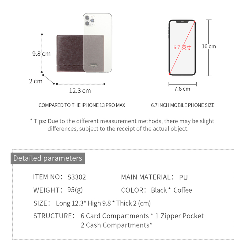 TAOMICMIC Men's Bifold Wallet PU Leather Large Capacity Short Purse for Gift (S3302) - 图片 3