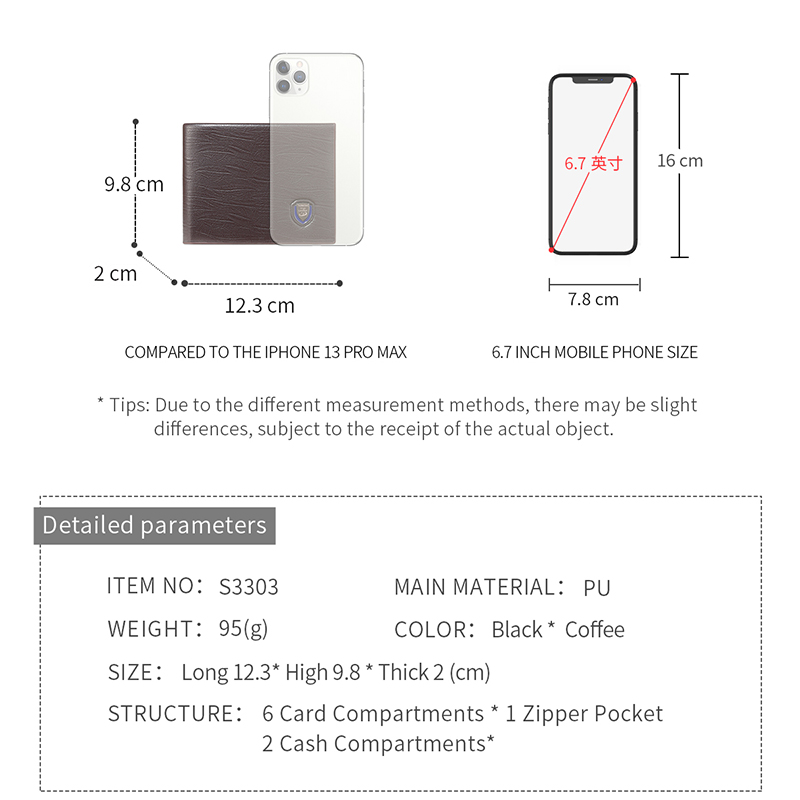 TAOMICMIC Short Men's Wallet Bifold Multi Card Slots for Coin Pocket (S3303) - 图片 4