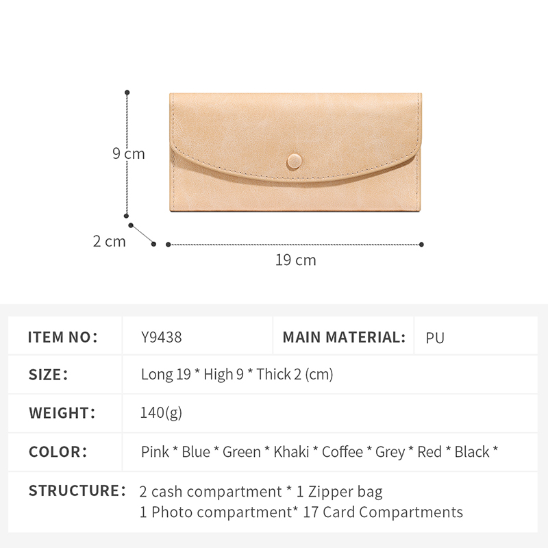 TAOMICMIC Women's Long Wallet PU Leather Envelope Design Multi Card Cash Storage For Gift (Y9438) - 图片 4