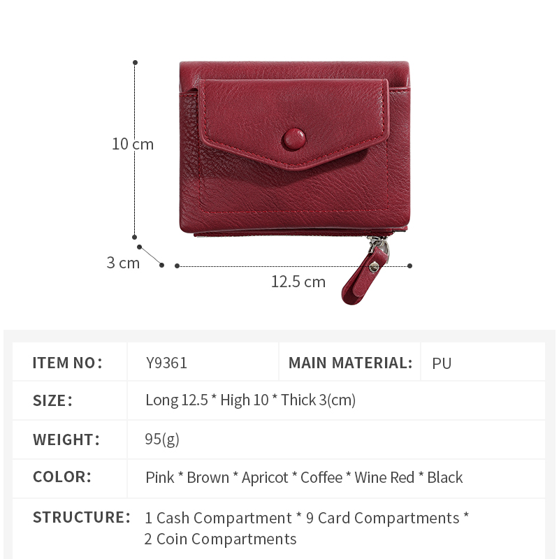 TAOMICMIC Women's short Wallet PU Leather Multi Card Coin Storage For Daily Use(Y9361) - 图片 3