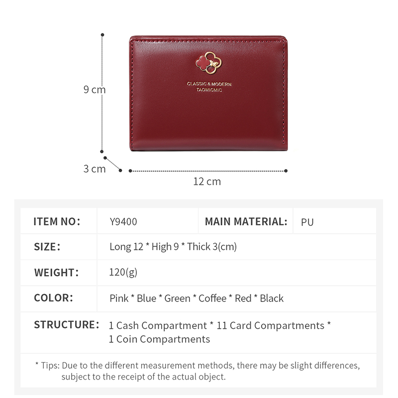 TAOMICMIC Women's Short Wallet Four Leaf Clover Metal Decoration Lightweight Coin Pocket For Gift (Y9400) - 图片 3