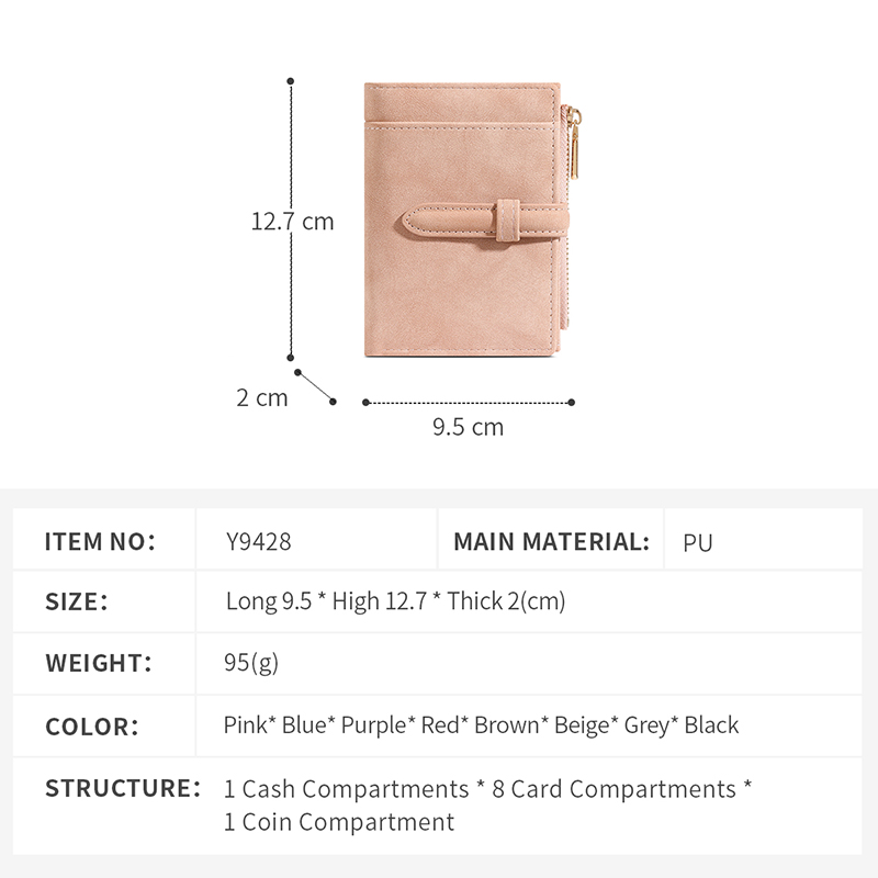 TAOMICMIC Women's Short Wallet PU Leather Strap Buckle Zipper Coin Pocket For Gift (Y9428) - 图片 3