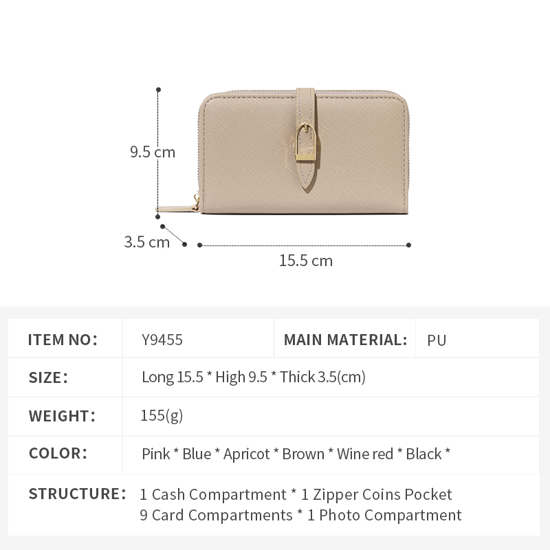 TAOMICMIC Ladies Bifold Wallet PU Buckle Zip Design Multi Card Storage For Daily Use(Y9455) - 图片 3