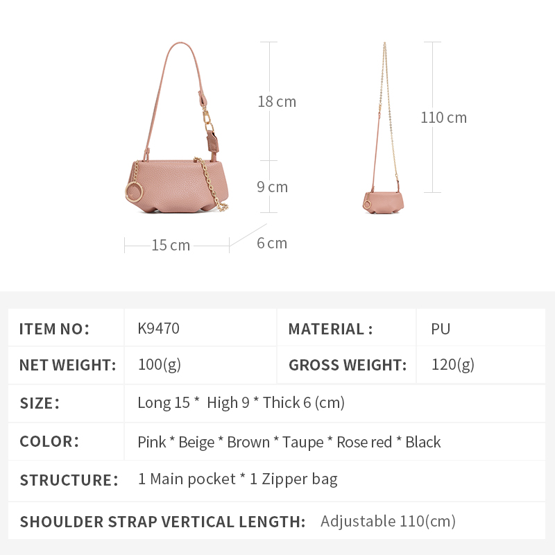 TAOMICMIC Women Shoulder Bag PU Leather Metal Chain Decor Portable For Daily Use(Y9470) - 图片 3
