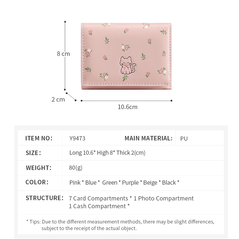 TAOMICMIC Women's Short Wallet Mini Tri Fold Multi Card Slots Lightweight For Gift(Y9473) - 图片 3