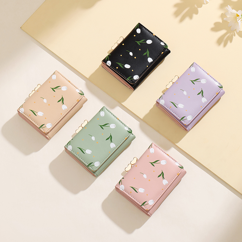 TAOMICMIC Women's Short Wallet PU Leather Tulip Print Heart Kiss Lock Compact For Gift(Y9483) - 图片 9
