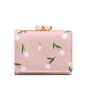 TAOMICMIC Women's Short Wallet PU Leather Tulip Print Heart Kiss Lock Compact For Gift(Y9483)