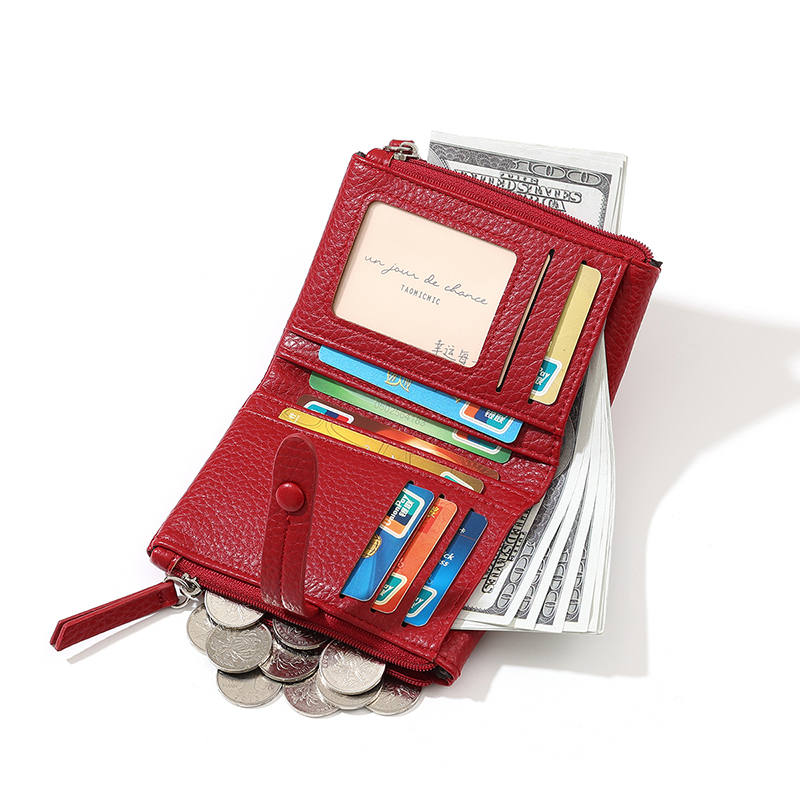 TAOMICMIC Women's Short Wallet Lychee Grain PU Leather Large Capacity For Gift (Y9487) - 图片 5