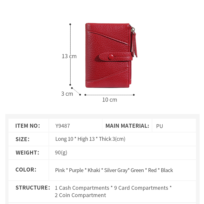 TAOMICMIC Women's Short Wallet Lychee Grain PU Leather Large Capacity For Gift (Y9487) - 图片 3