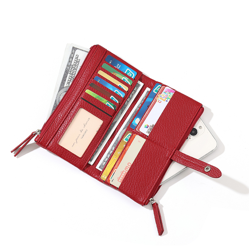 TAOMICMIC Long-sized Lady's Wallet Lychee PU Snap Button Zipper Multi Card Slots Purse For Daily Use(Y9488) - 图片 4