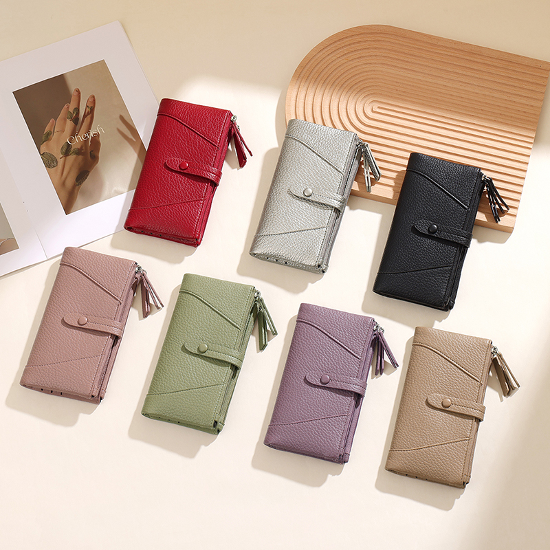 TAOMICMIC Long-sized Lady's Wallet Lychee PU Snap Button Zipper Multi Card Slots Purse For Daily Use(Y9488) - 图片 9