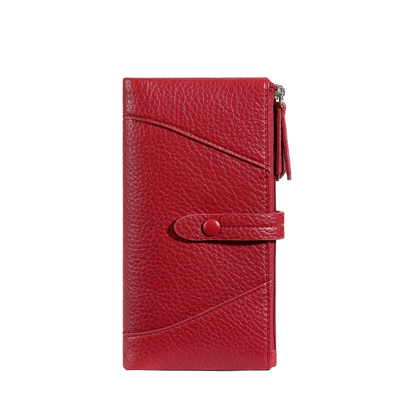TAOMICMIC Long-sized Lady's Wallet Lychee PU Snap Button Zipper Multi Card Slots Purse For Daily Use(Y9488)