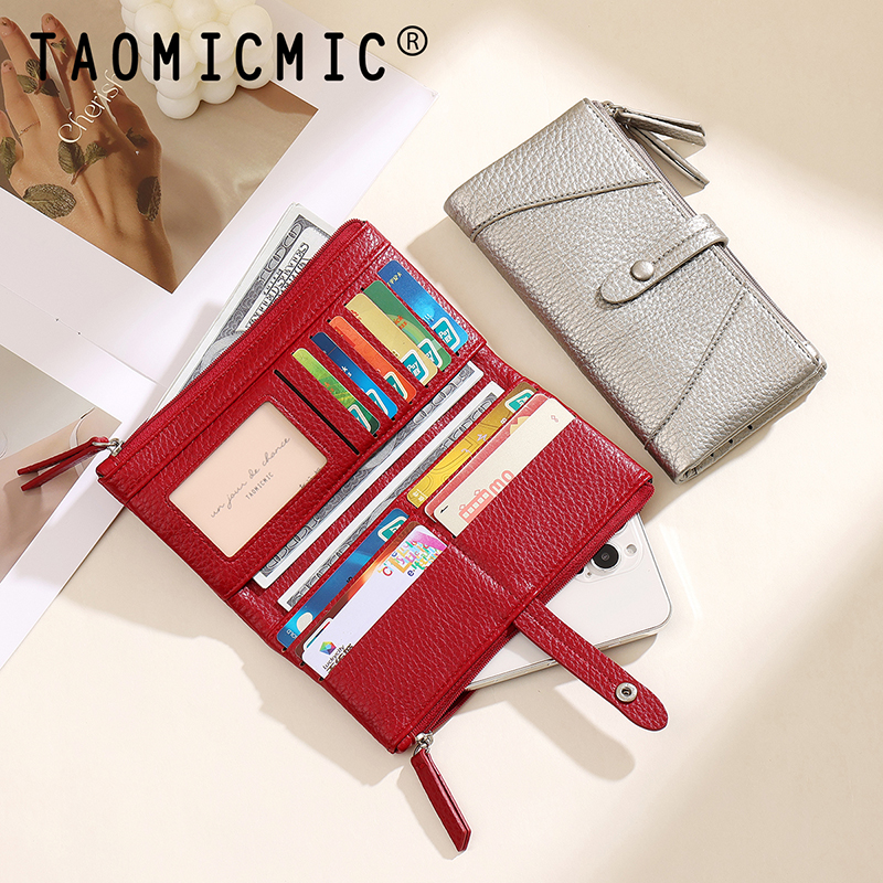 TAOMICMIC Long-sized Lady's Wallet Lychee PU Snap Button Zipper Multi Card Slots Purse For Daily Use(Y9488) - 图片 5