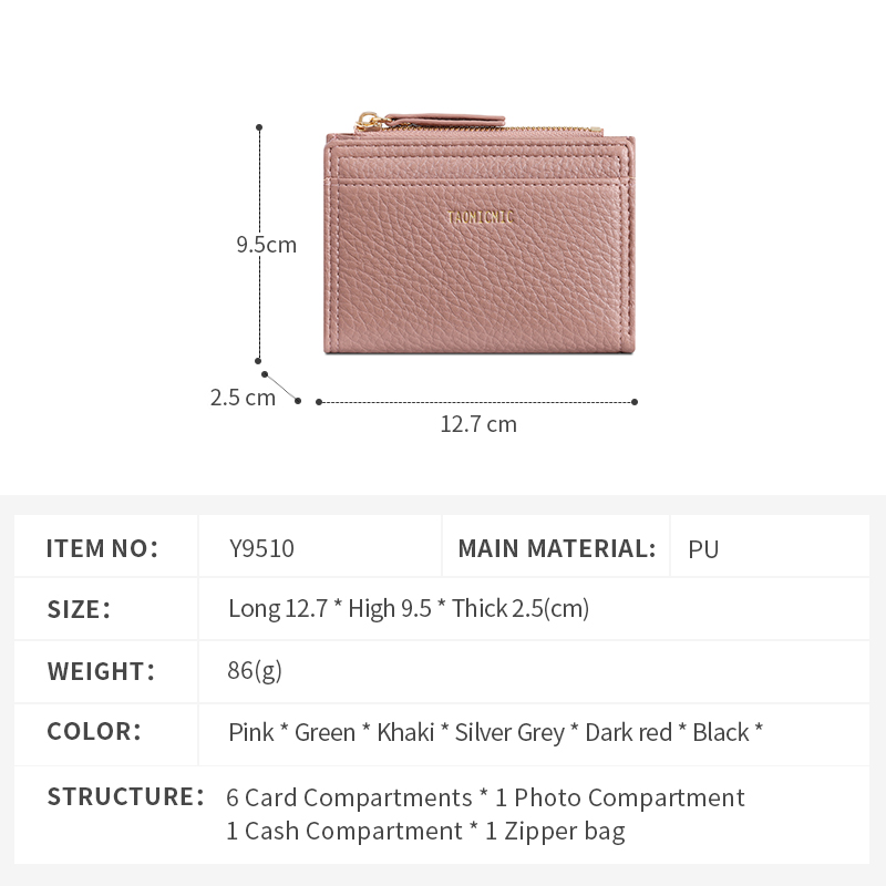 TAOMICMIC Women's Short Wallet Grain PU Leather Zipper Portable For Girls Daily Use(Y9510) - 图片 3