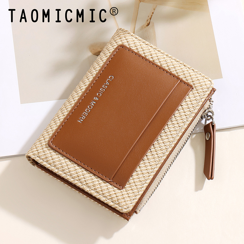 TAOMICMIC Short Bifold Women Wallet Canvas Grain Woven PU Multi Card Slots For Daily (Y9583) - 图片 7