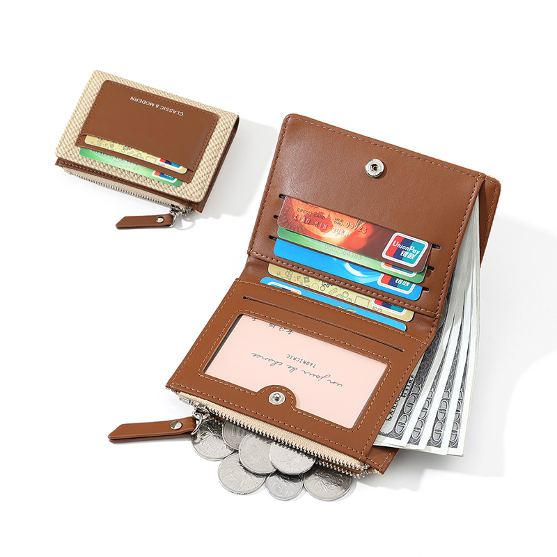 TAOMICMIC Short Bifold Women Wallet Canvas Grain Woven PU Multi Card Slots For Daily (Y9583) - 图片 5