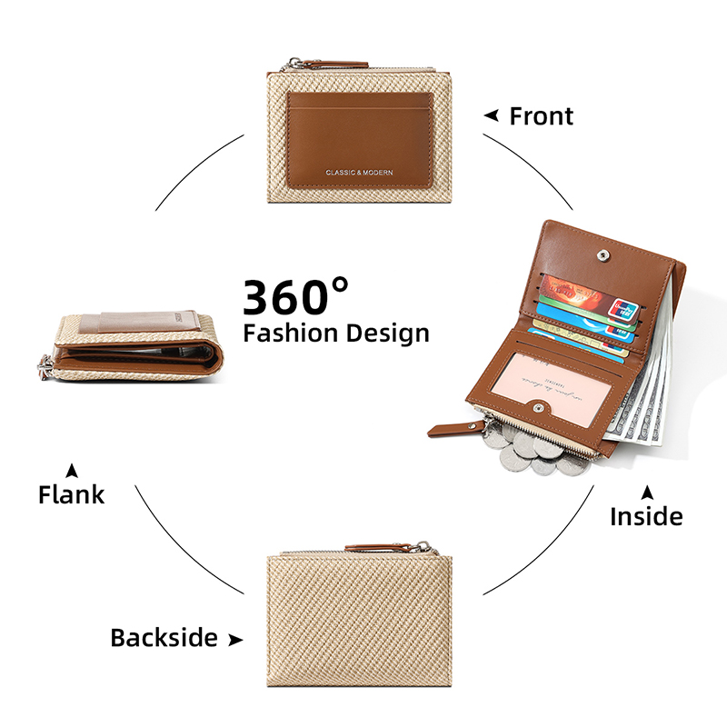 TAOMICMIC Short Bifold Women Wallet Canvas Grain Woven PU Multi Card Slots For Daily (Y9583) - 图片 4