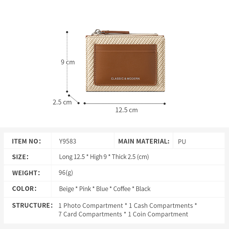TAOMICMIC Short Bifold Women Wallet Canvas Grain Woven PU Multi Card Slots For Daily (Y9583) - 图片 3