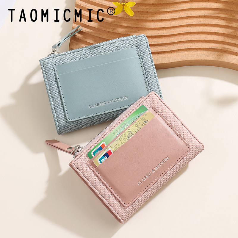 TAOMICMIC Short Bifold Women Wallet Canvas Grain Woven PU Multi Card Slots For Daily (Y9583) - 图片 6