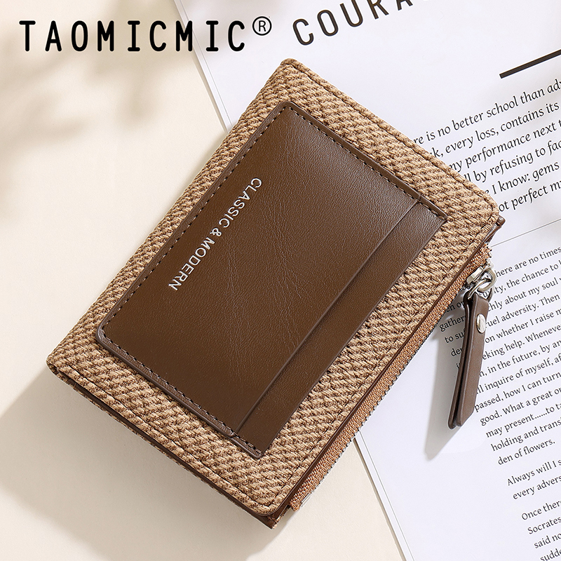 TAOMICMIC Short Bifold Women Wallet Canvas Grain Woven PU Multi Card Slots For Daily (Y9583) - 图片 9