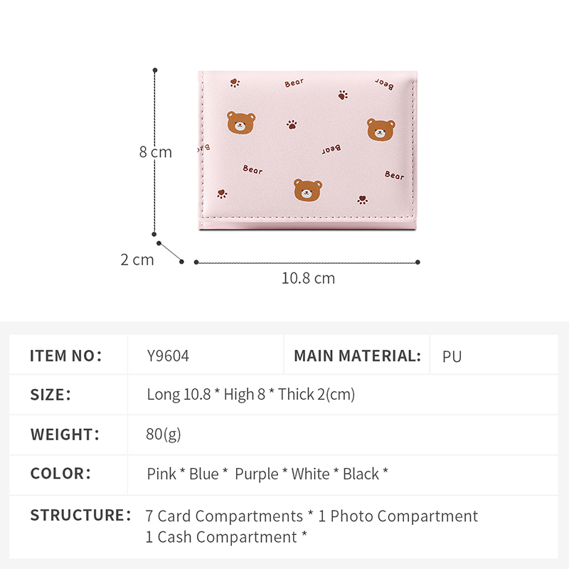 TAOMICMIC Women Trifold PU Wallet Bear Print Large Capacity Purse For Daily Use (Y9604) - 图片 3