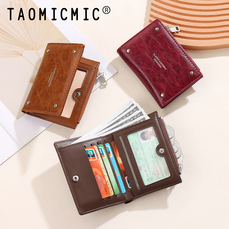 TAOMICMIC Women's Short Wallet Minimalist PU Leather Rivet Zipper Portable Coin Pocket For Gift (Y9614) - 图片 5
