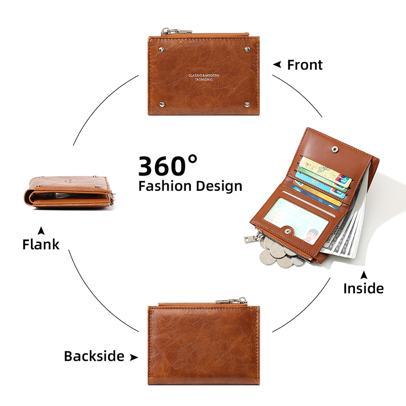 TAOMICMIC Women's Short Wallet Minimalist PU Leather Rivet Zipper Portable Coin Pocket For Gift (Y9614) - 图片 4