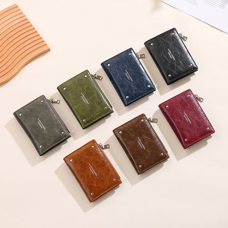 TAOMICMIC Women's Short Wallet Minimalist PU Leather Rivet Zipper Portable Coin Pocket For Gift (Y9614) - 图片 10