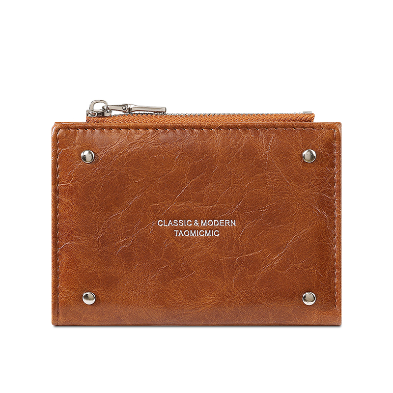 TAOMICMIC Women's Short Wallet Minimalist PU Leather Rivet Zipper Portable Coin Pocket For Gift (Y9614)