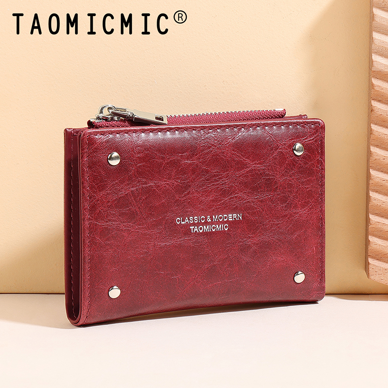 TAOMICMIC Women's Short Wallet Minimalist PU Leather Rivet Zipper Portable Coin Pocket For Gift (Y9614) - 图片 7