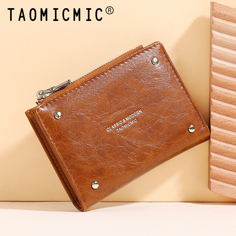 TAOMICMIC Women's Short Wallet Minimalist PU Leather Rivet Zipper Portable Coin Pocket For Gift (Y9614) - 图片 8