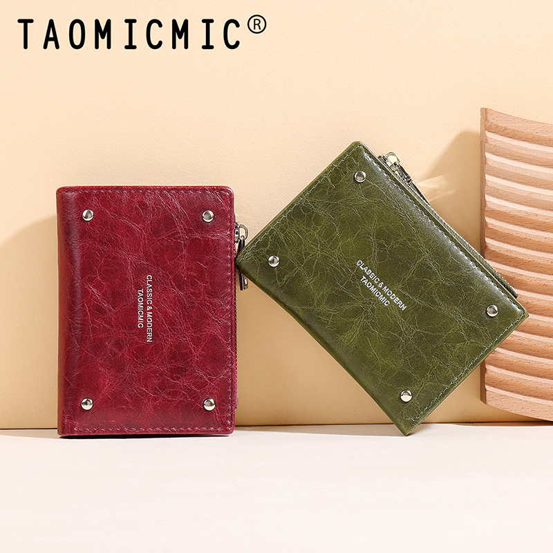 TAOMICMIC Women's Short Wallet Minimalist PU Leather Rivet Zipper Portable Coin Pocket For Gift (Y9614) - 图片 9
