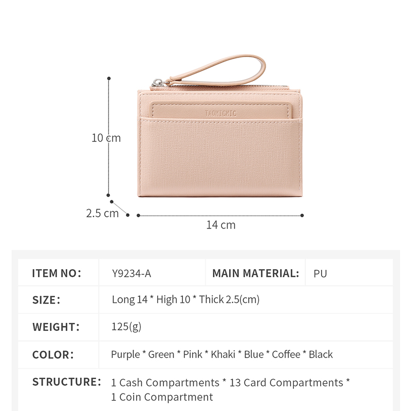 TAOMICMIC Women's Short Wallet PU Leather Zipper Coin Pocket Multi Card Slots For Gift(Y9234-A) - 图片 3