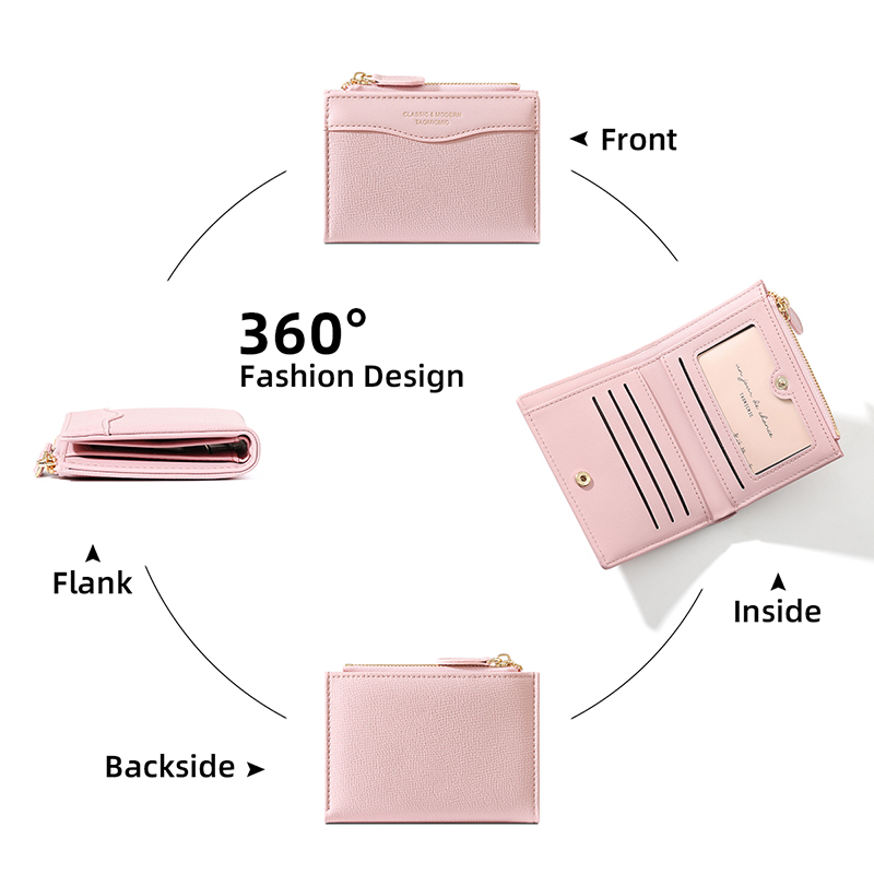 TAOMICMIC Women's Short Wallet Pastel Pink Cross Grain PU Leather Lightweight Short Purse For Gift (Y9615-B) - 图片 4
